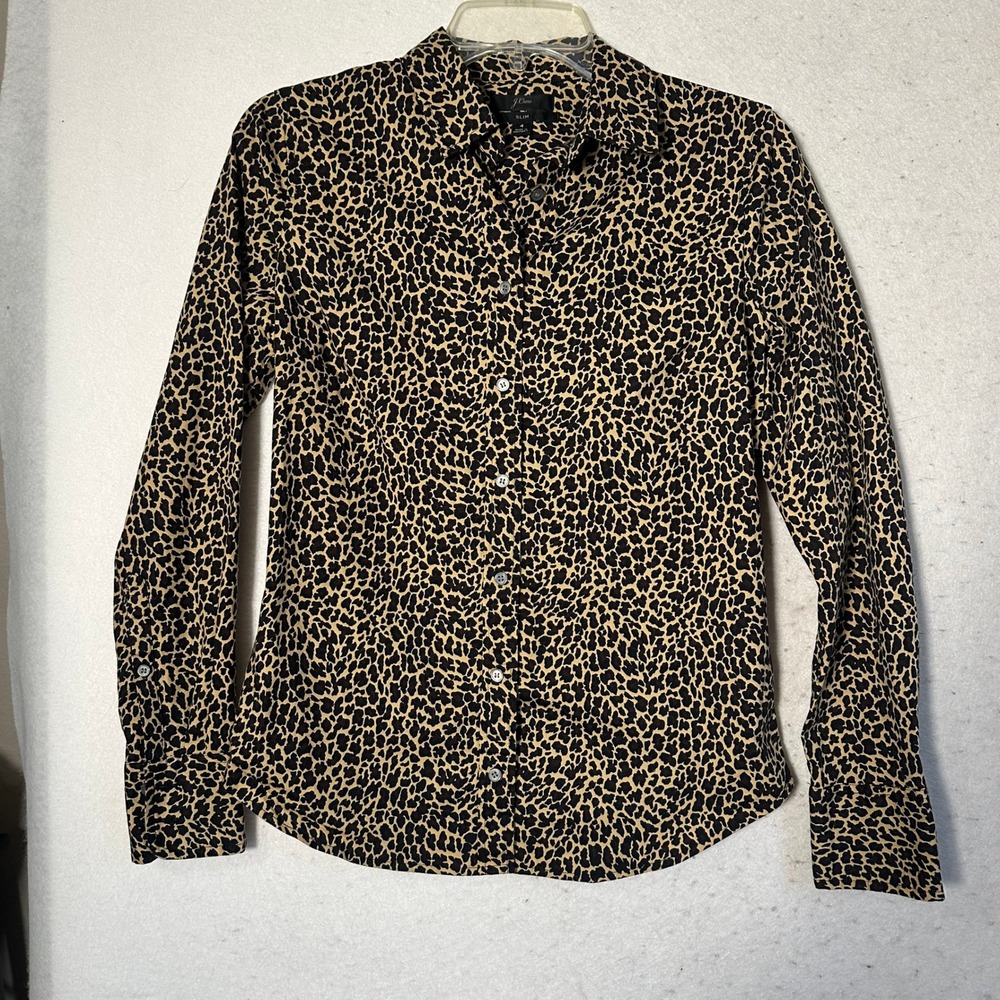 J.Crew Slim Leopard Print Button Down Shirt Women 4 Animal Print Cotton Top